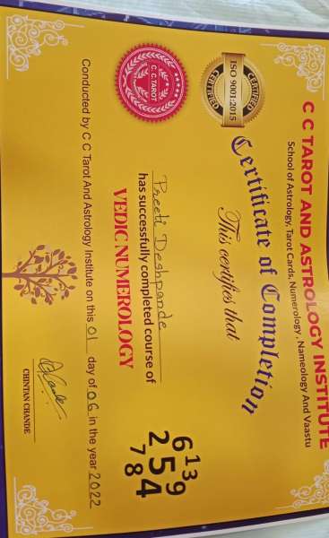 Certificate Of  Vedic Numerology